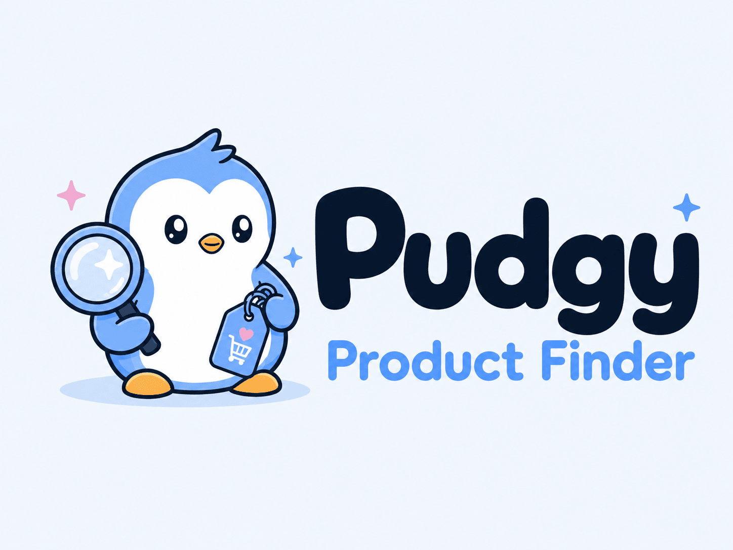 Pudgy Product Finder logo with a blue penguin and magnifying glass